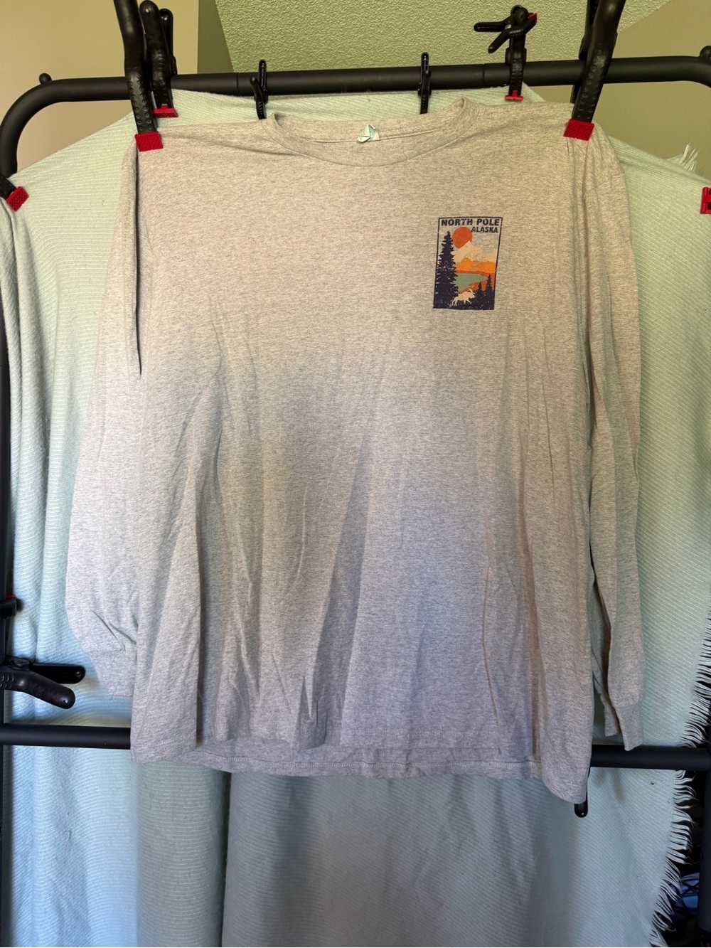 Light Gray Long-Sleeve Graphic Tee with North Pole Patch